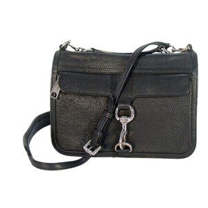 REBECCA MINKOFF Bowery Black Pebbled Leather Top Handle Crossbody Bag